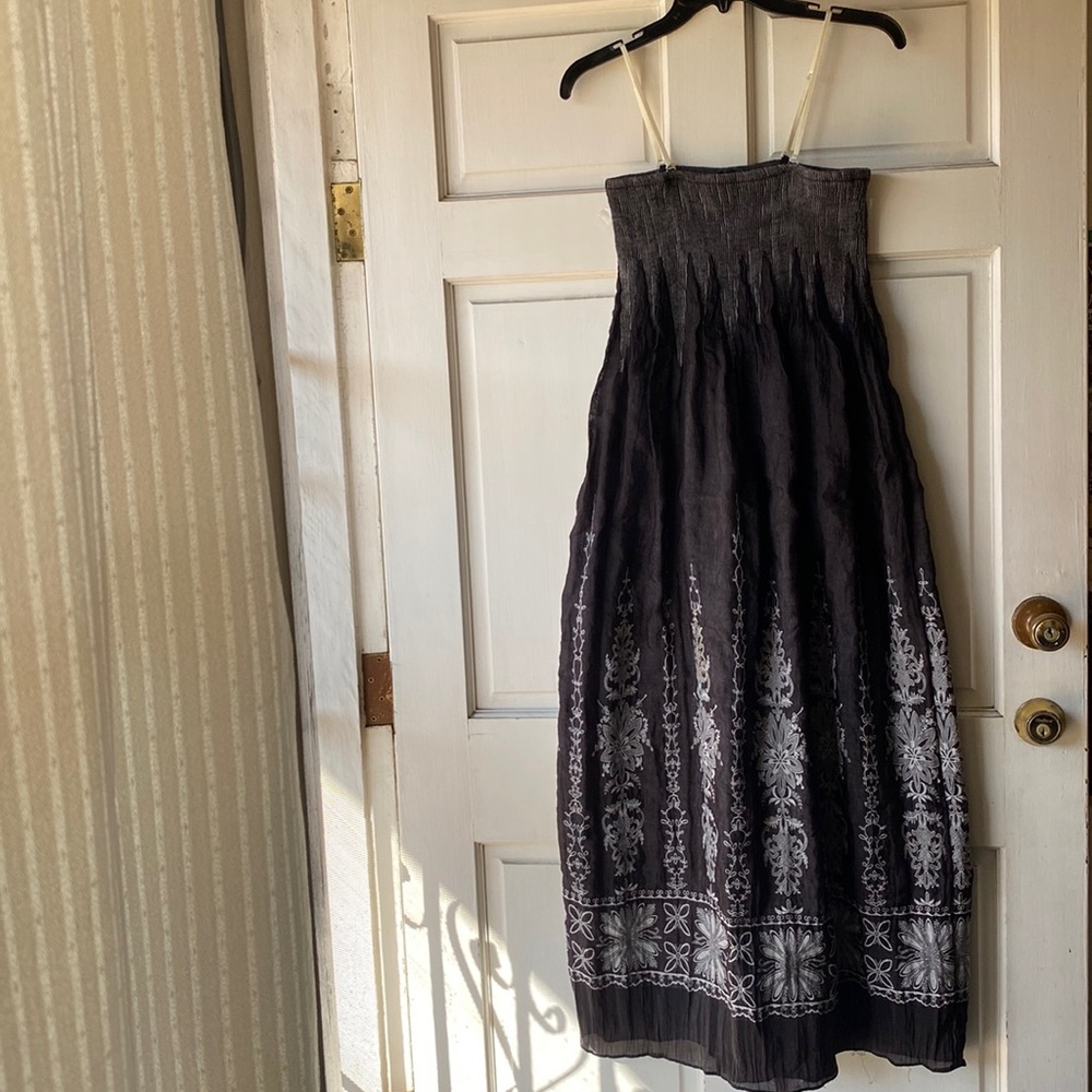 Anthropologie Lapis Black White Smocked Top Maxi Dress One Size